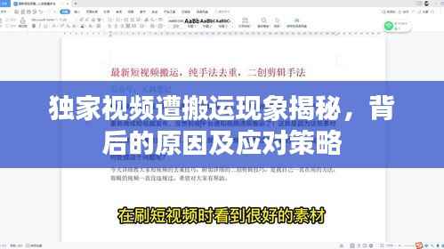 独家视频遭搬运现象揭秘，背后的原因及应对策略